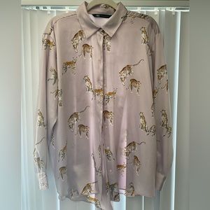 ZARA purple satin leopard blouse size XL